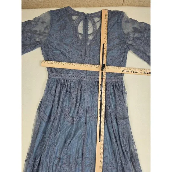 PinkBlush Blue Lace Mesh Overlay Maxi Dress Small Boho Fairy Feminine Empire Wai - Picture 7 of 8